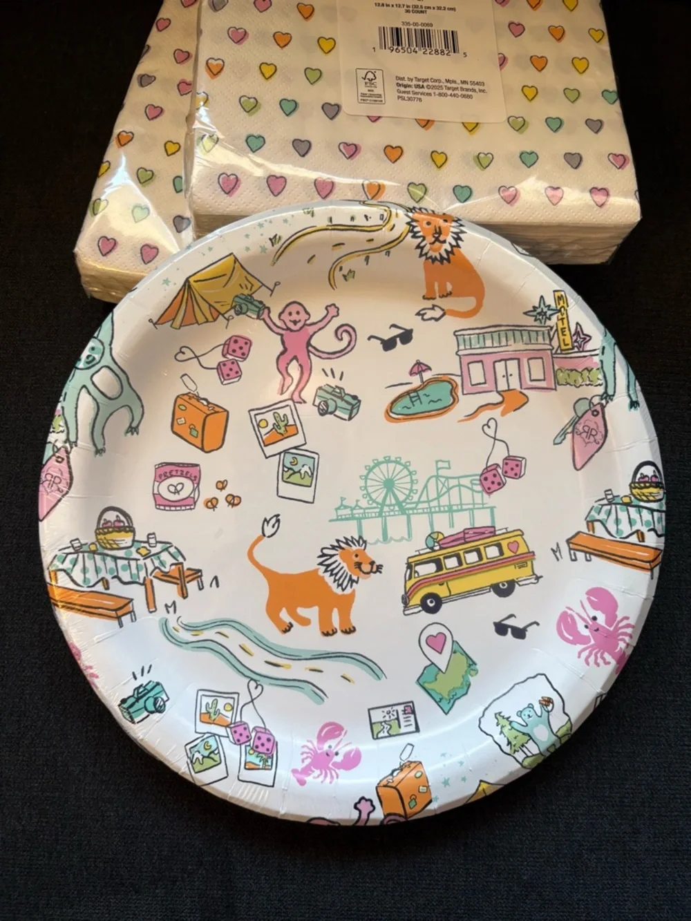 Roller Rabbit x Target 10-count Paper Plates & 60-count Disco Hearts Wave Napkin
